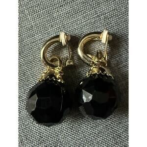 Faceted Bead Ball Black Dangle Drop Earrings Gold Tone Pierced Cocktail